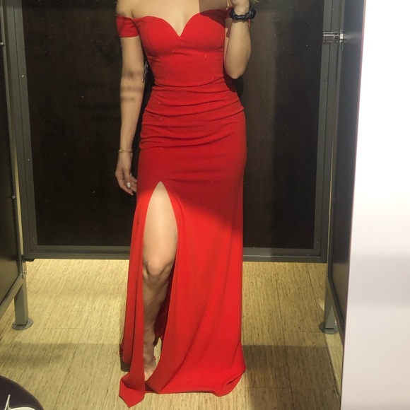 Red Maxi Dress with Slit - Picture 2 of 3